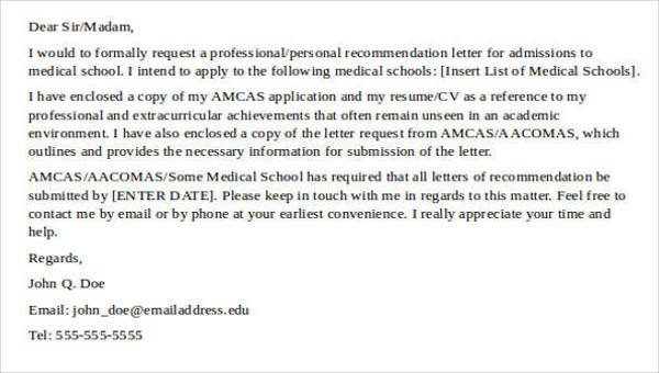 Sample Letter Of Recommendation For Medical School From Employer