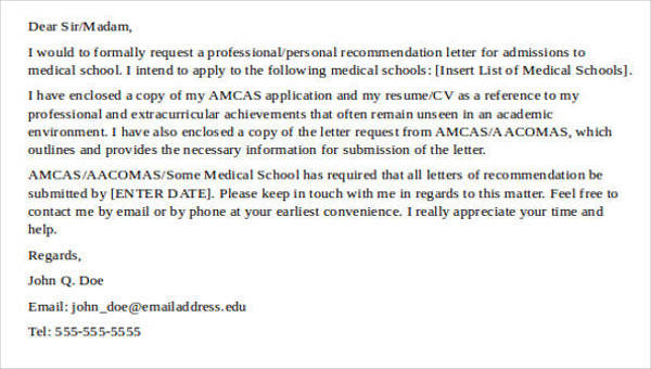 Sample Letter Of Recommendation For Medical School From Physician