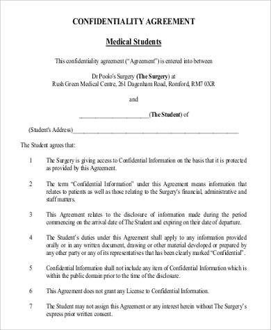 medical student generic confidentiality agreement