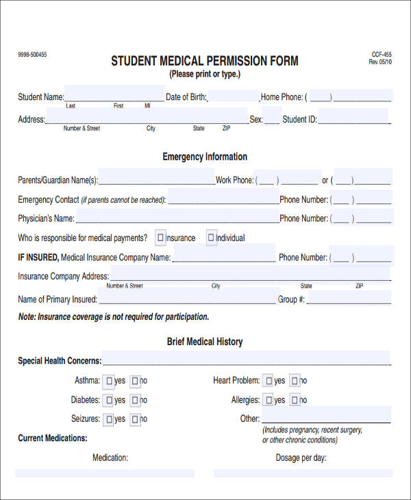 medical student permission form