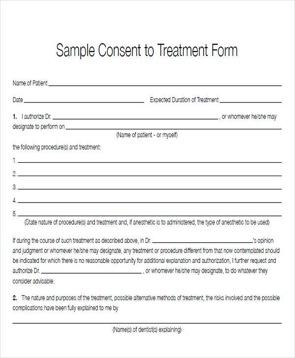 Medical Treatment Consent Form Printable 0613