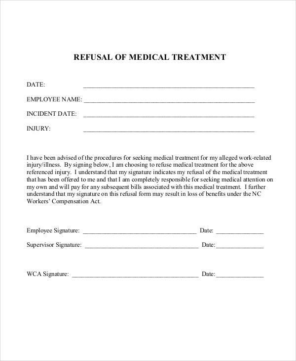 medical treatment refusal form