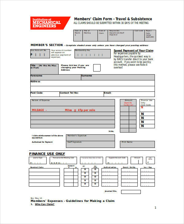 members expense claim form