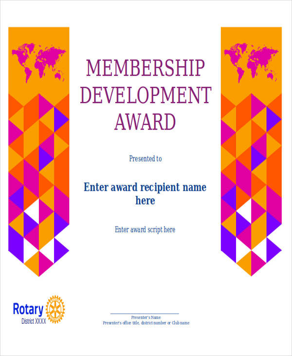 membership development award certificate