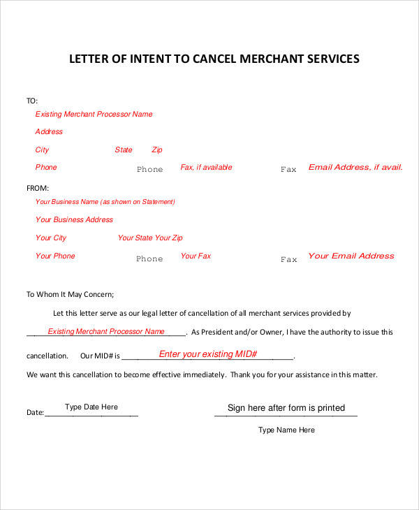 merchant service termination letter