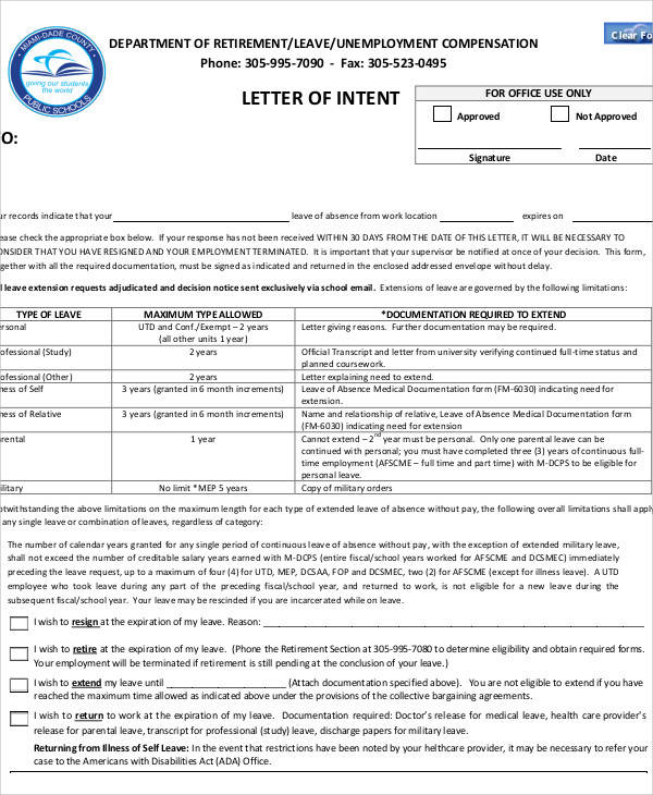 military retirement letter of intent