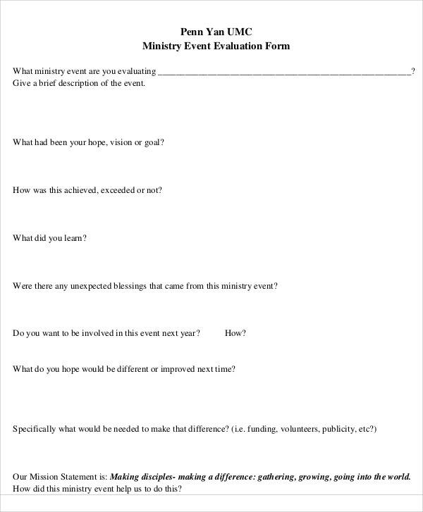 ministry event evaluation form