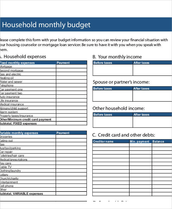 sample personal budget 300k