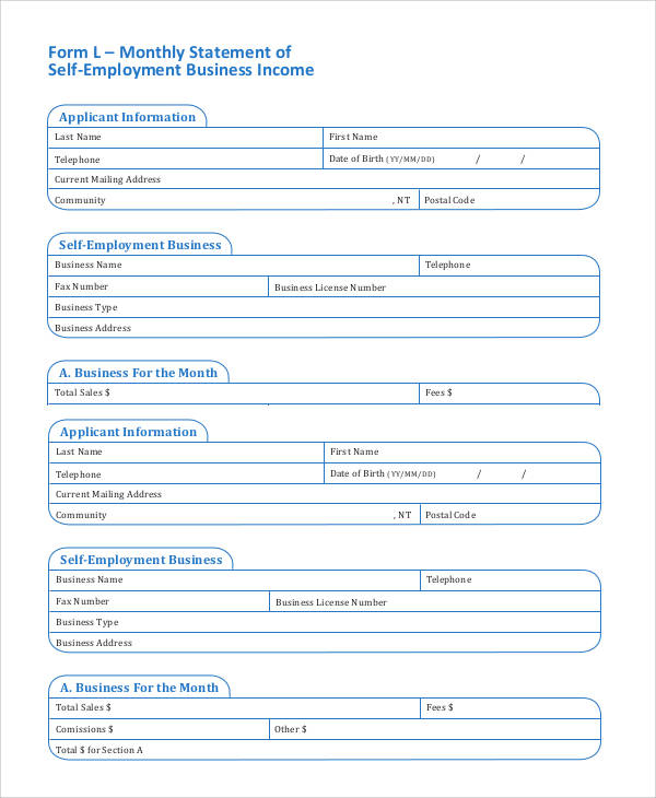monthly income statement form