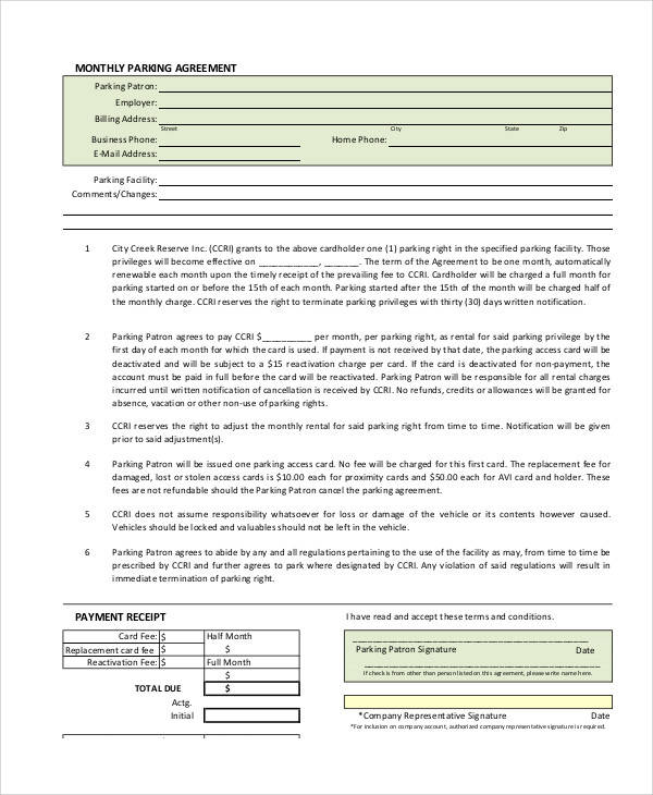 monthly parking payment receipt