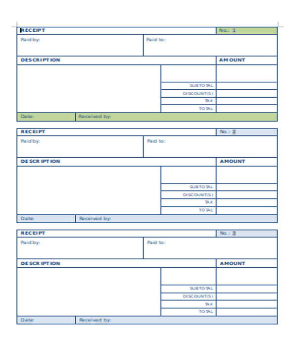 monthly payment receipt printable