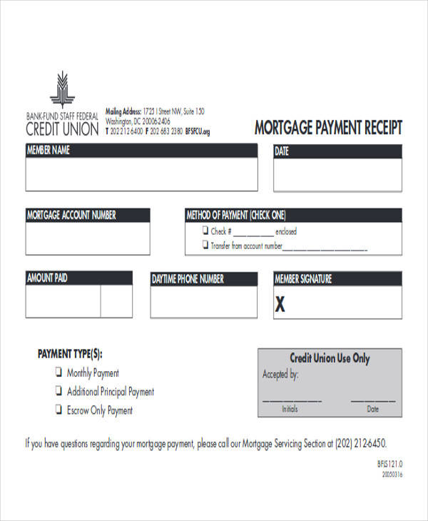 Mortgage Payment Receipt Template