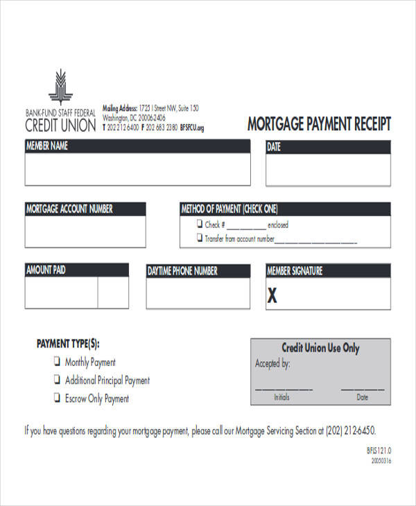 mortgage payment receipt form