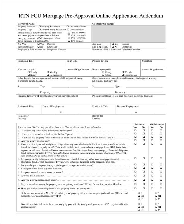 mortgage pre approval application form
