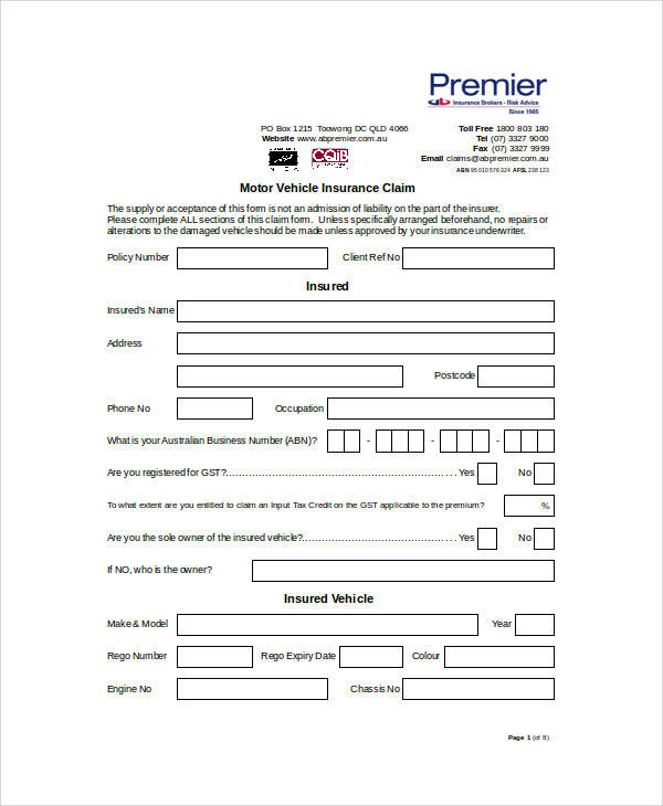 FREE 27 Sample Claim Forms in MS Word