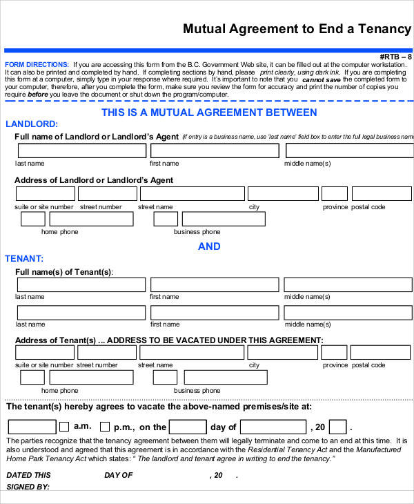 mutual agreement termination letter form