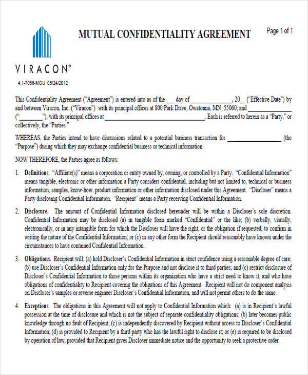 mutual confidentiality agreement form1