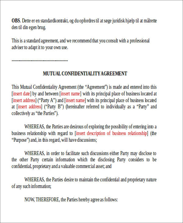 mutual confidentiality agreement form5