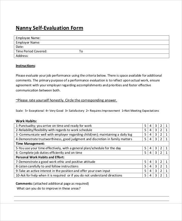 nanny self evaluation form1