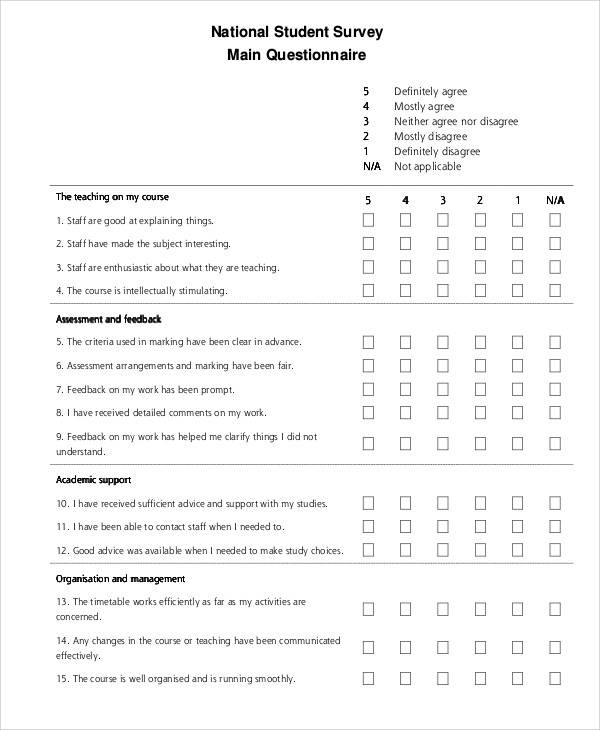 national student survey form