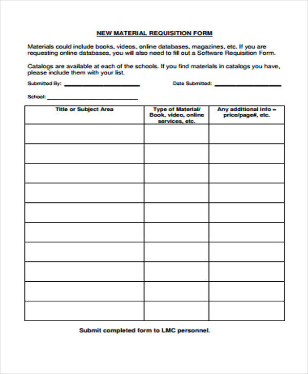 new material requisition form