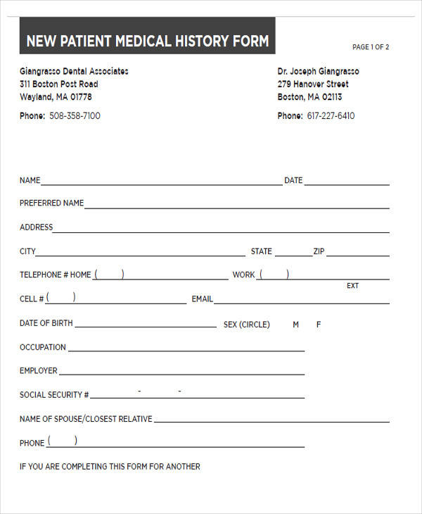 new patient medical history form