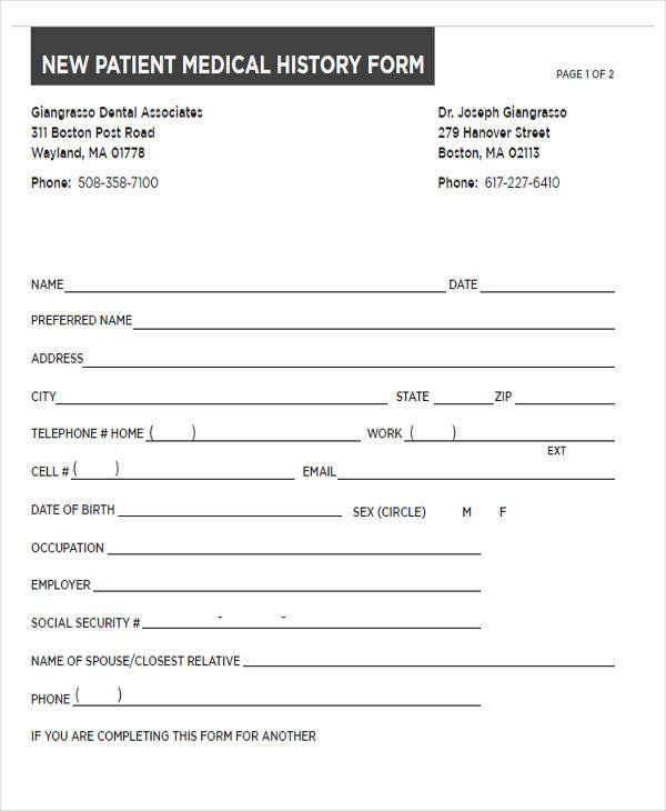 New Patient Medical History Form Printable 8406