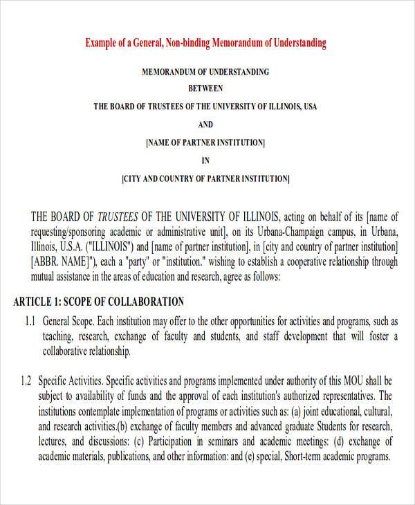 Non Binding Agreement Example