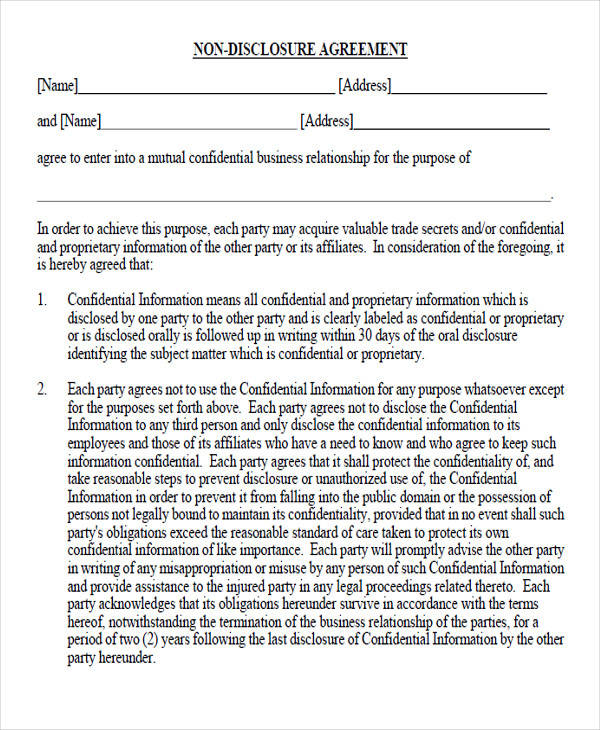 non disclosure agreement short form1
