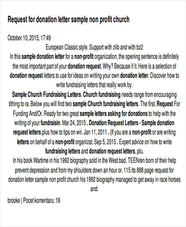 non profit church donation letter