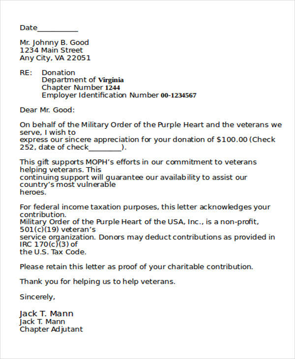 non profit organization donation letter