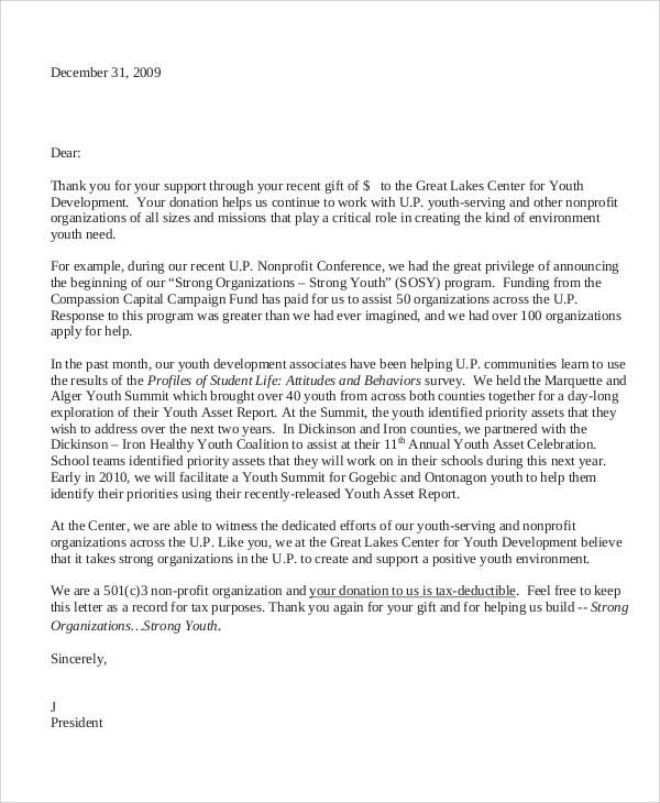 non profit organization thank you letter