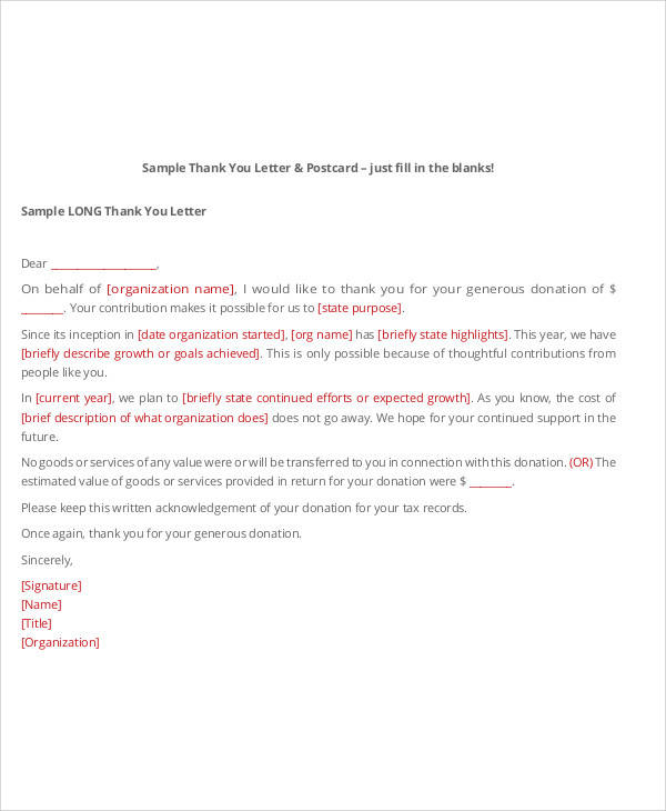 FREE 7+ Sample Non Profit Thank You Letter Templates in PDF