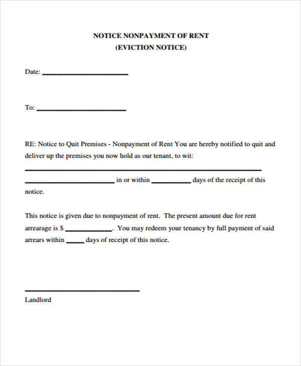 nonpayment eviction notice form