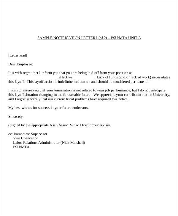 notice of employment termination letter