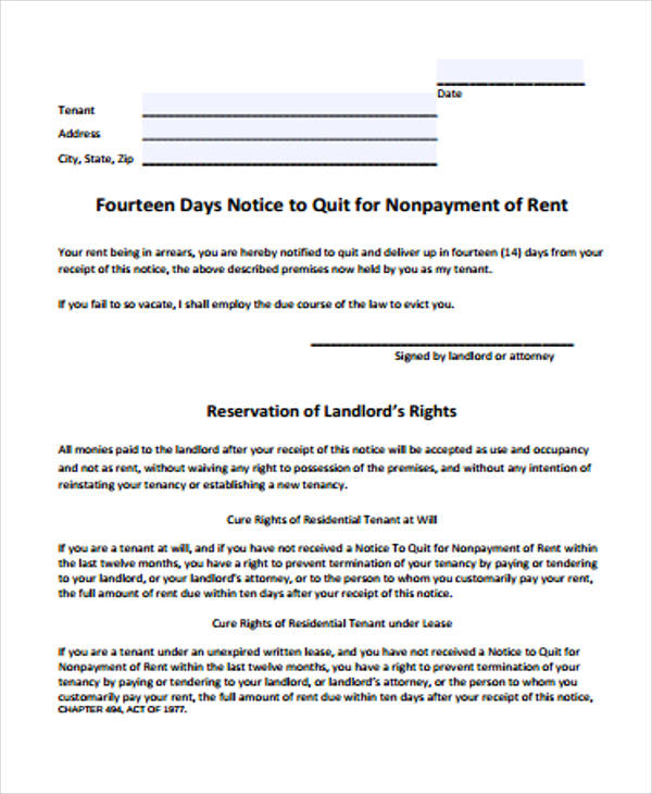 notice to quit form for rent