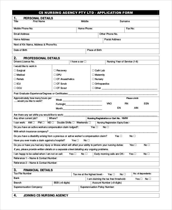 nursing agency application form