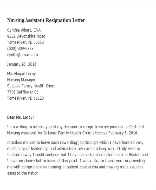Sample Nursing Resignation Letter from images.sampletemplates.com