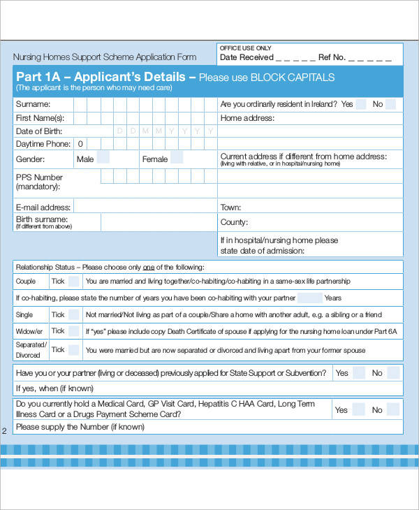 nursing home application form
