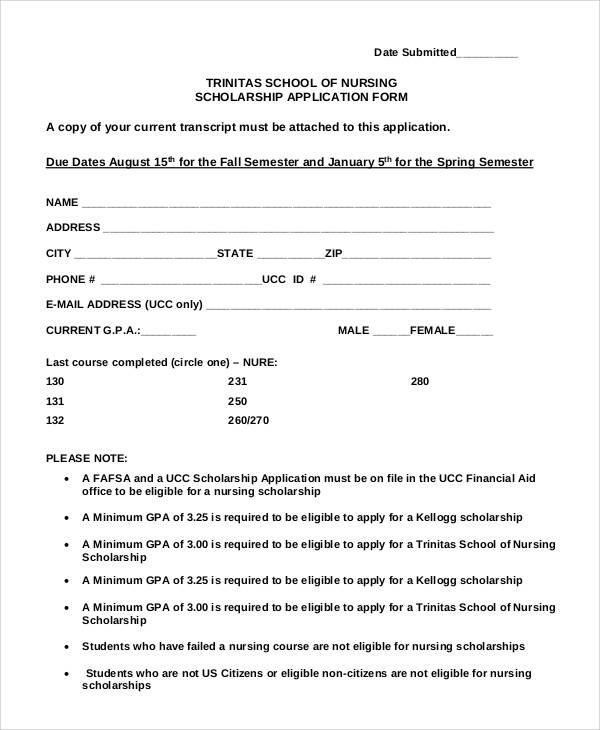 nursing school application form