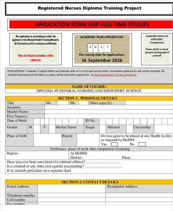 nursing training application form1