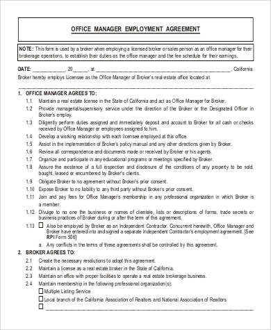 office manager employment agreement