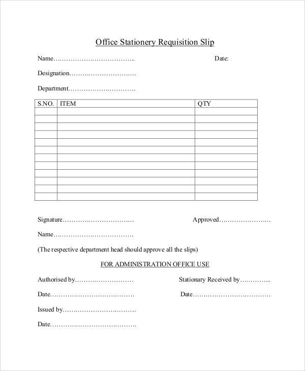 office stationery requisition slip form