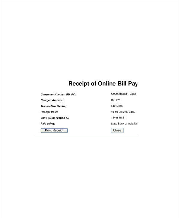online bill payment receipt