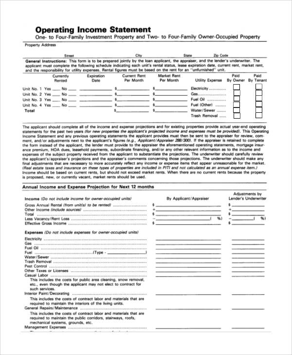 operation income statement form