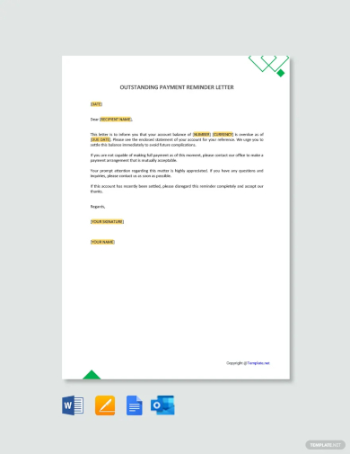 outstanding payment reminder letter template