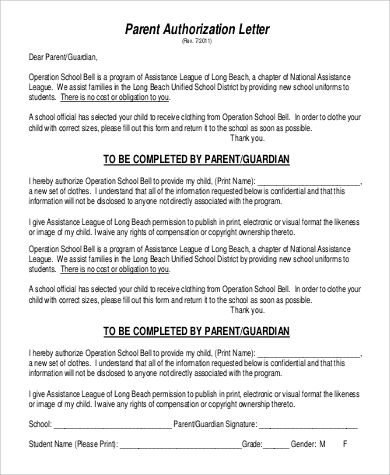 parent guardian authorization letter