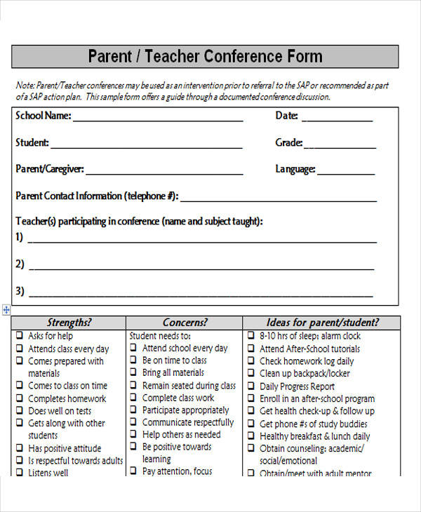 parent teacher conference notice form