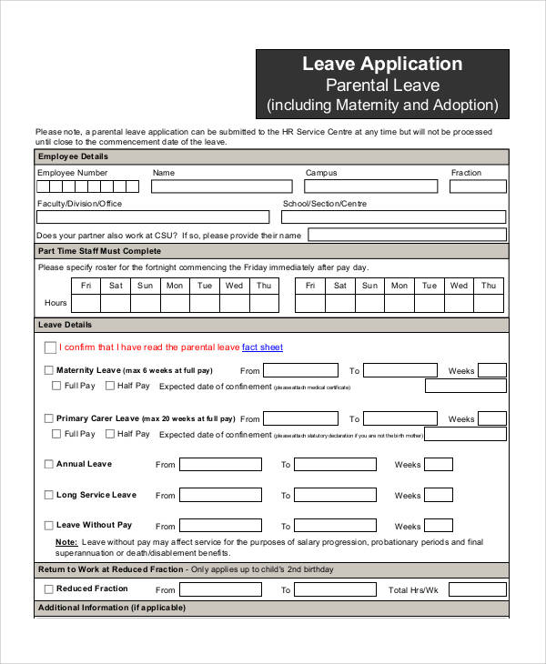 parental leave application form