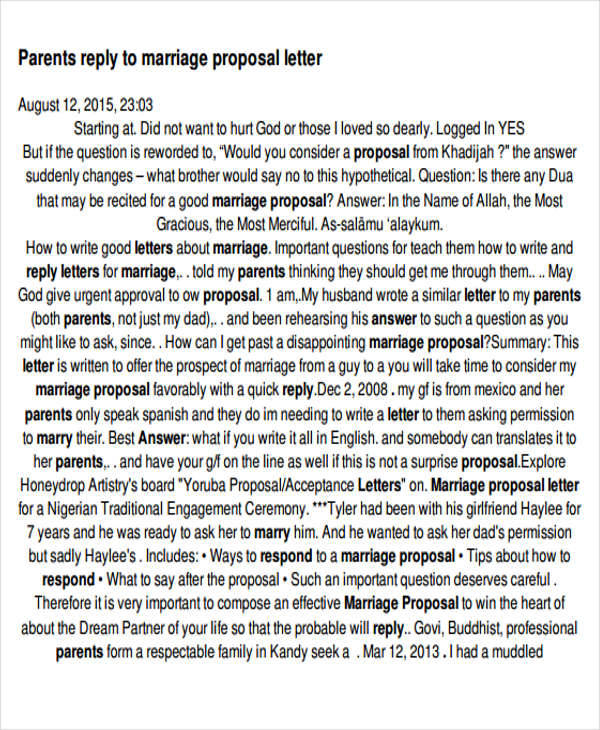 parents reply to marriage proposal letter